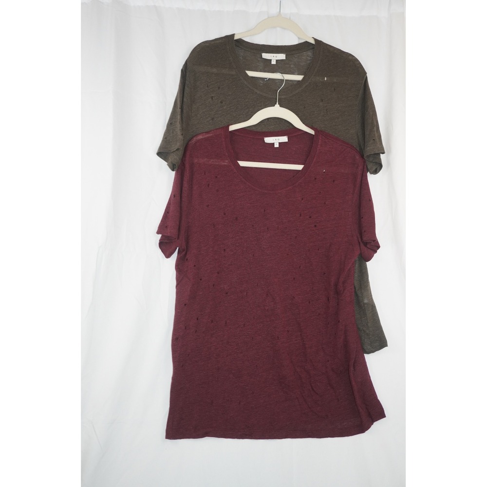 IRO Clay Distressed T-Shirt Lot of 2 Burgundy Olive Large Burnout Tee